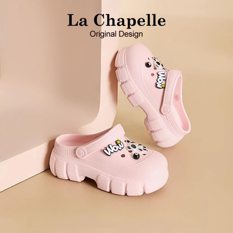 拉夏贝尔厚底洞洞鞋女款2025新款冬季外穿增高显脚小软底百搭凉鞋