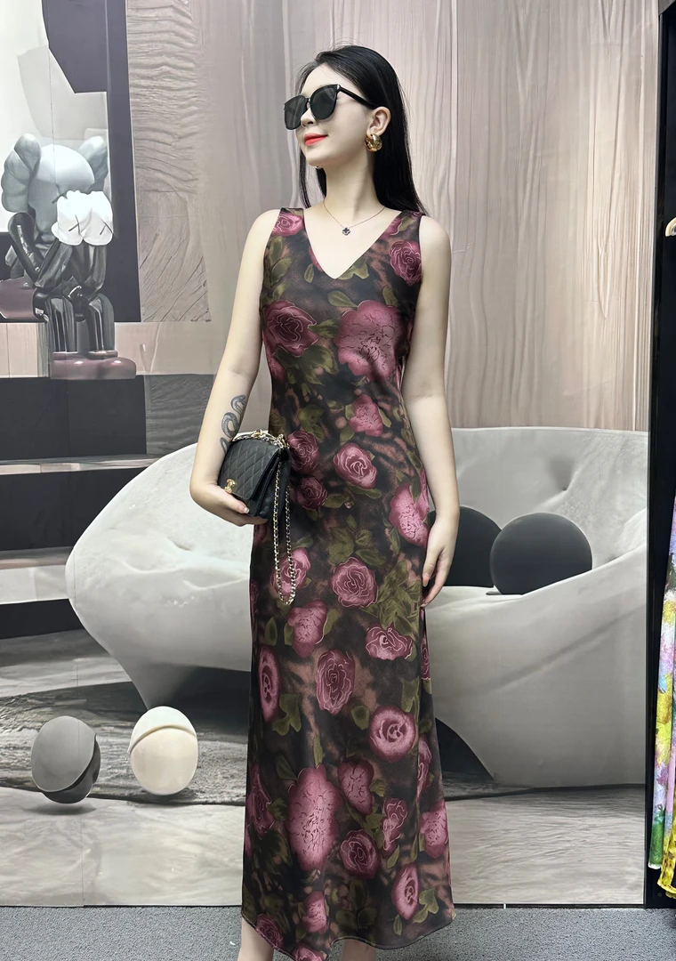【吧啦高定】醋酸紫色玫瑰连衣裙 2025新品 春夏显瘦气质时尚25018