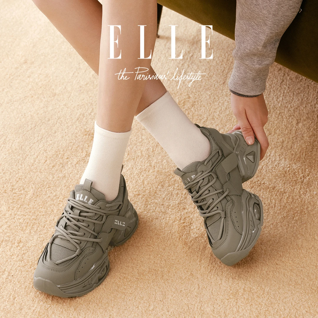 ELLE琥珀流光老爹鞋女2025冬季爆款增高小白鞋百搭厚底休闲运动鞋