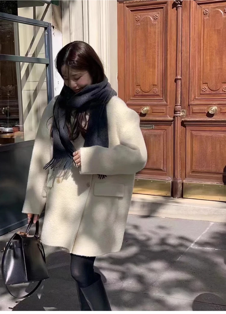 韩剧ounce女王高级短款小个子休闲百搭双面羊毛大衣女毛呢外套