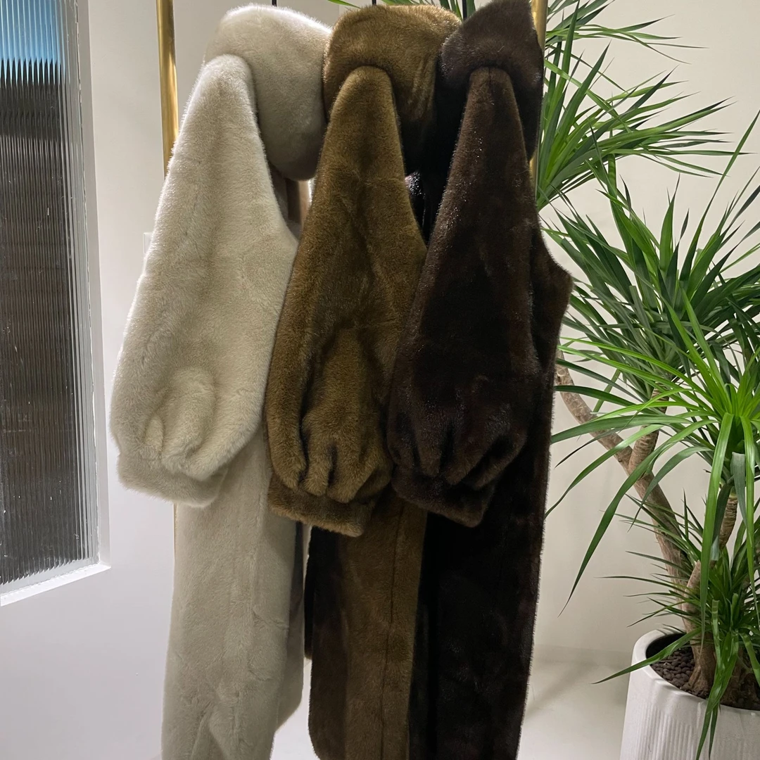 人造皮草 秋冬季新款中长款气质连帽保暖加厚毛毛外套G00080