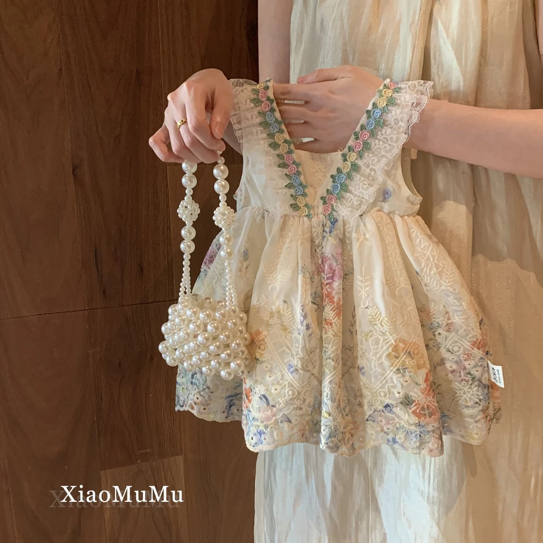 女童度假连衣裙夏天2025新款中小童女宝宝法式公主裙洋气碎花裙子