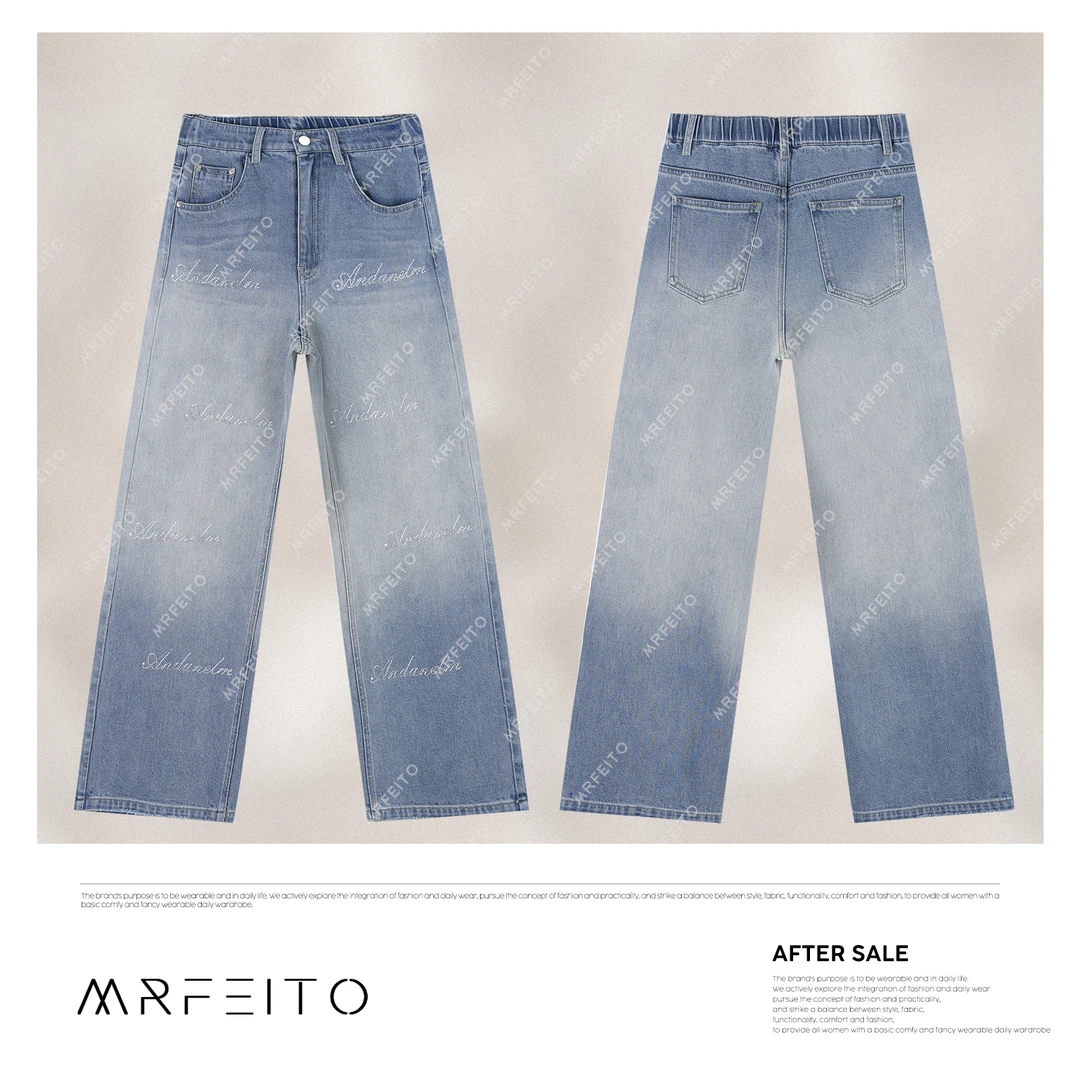 【淘金时代】显高显腿直字母镶钻渐变牛仔裤H19K01D31099