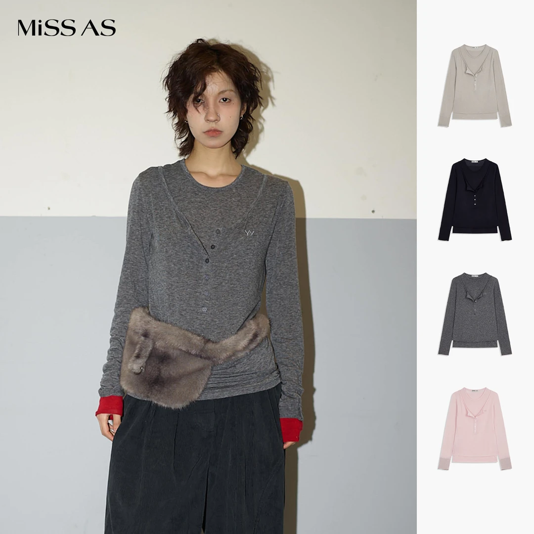 【open yy】分层假两件亨利休闲长袖圆领T恤上衣25早秋MISSAS买手店