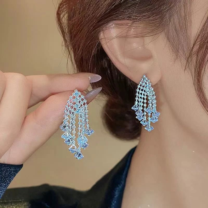 银色烟花流苏耳钉女小众设计感独特漂亮耳环2025新款爆款耳饰品