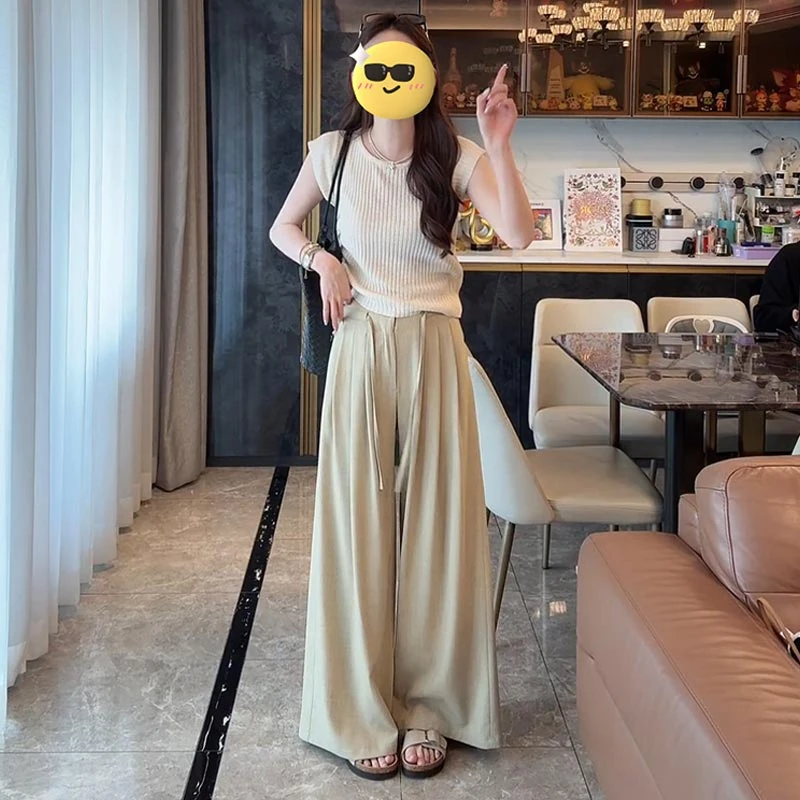 休闲裤纯色2025年夏季新款女装百搭简约直筒裤设计感小众薄款宽松