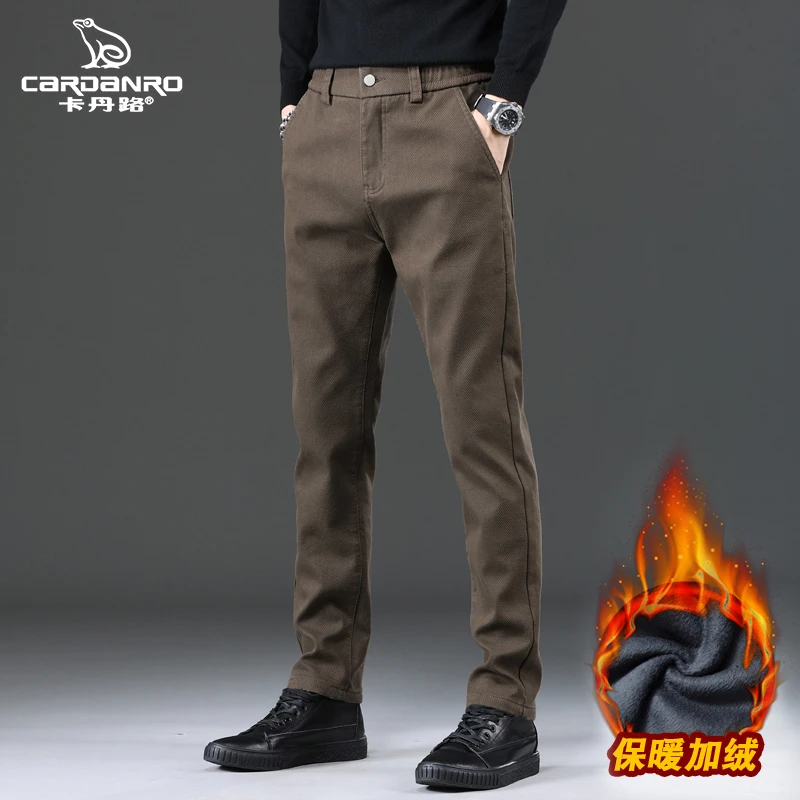 Cardanro/卡丹路修身直筒西裤男士百搭秋冬保暖高端毛呢商务长裤