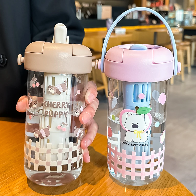 【奶糖专属】可爱水杯吸管杯耐高温玻璃杯女生高颜值办公室杯子学生