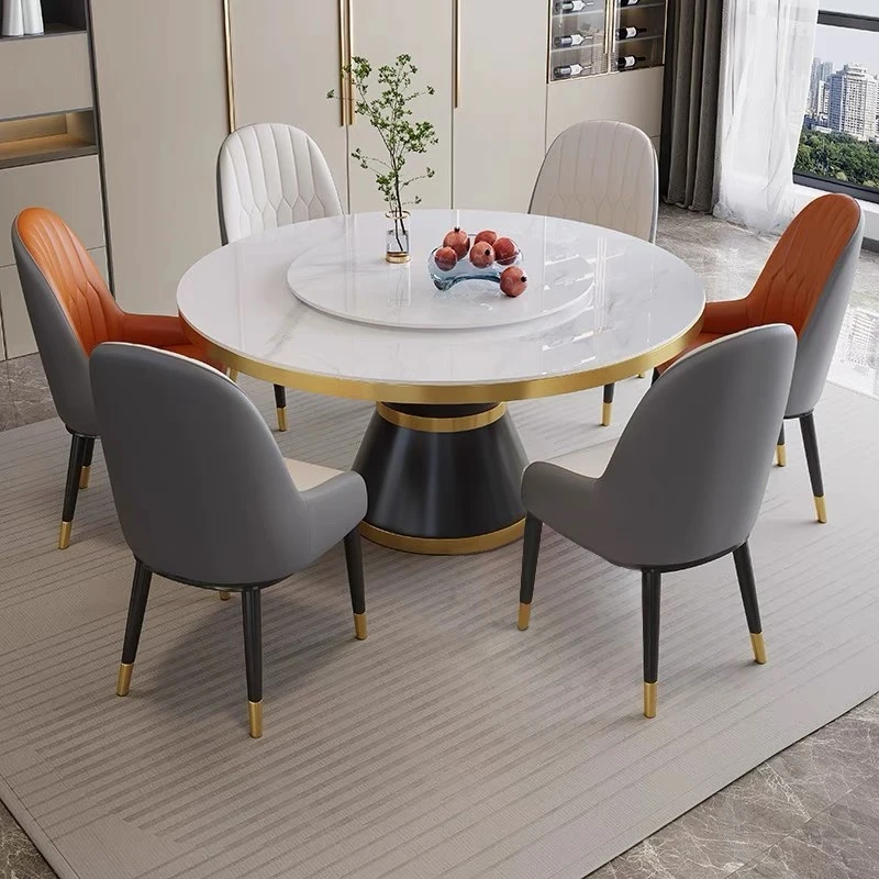 家用圆桌岩板餐桌加厚台圈轻奢简约餐桌