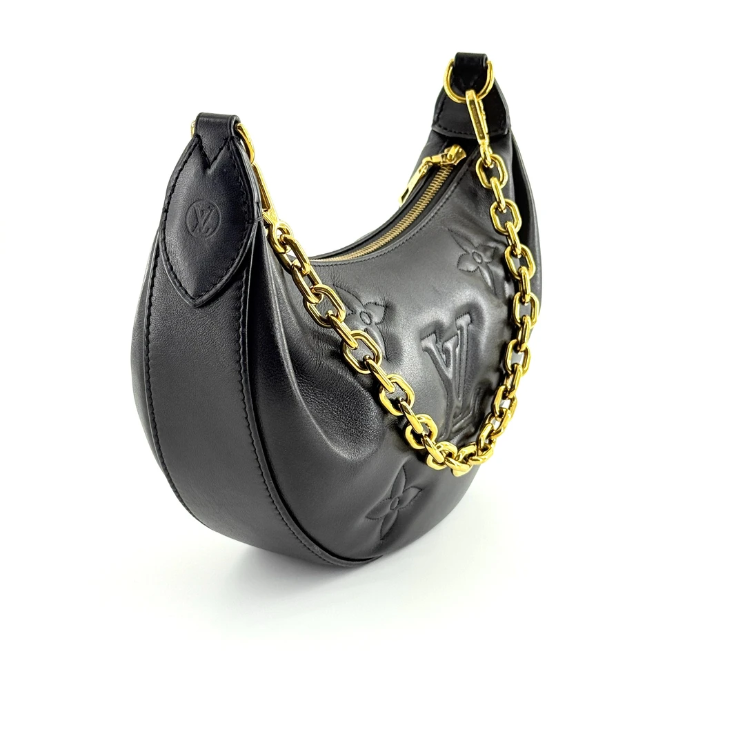 99新 LouisVuitton/路易威登 over the moon黑金全皮月亮包芯片款