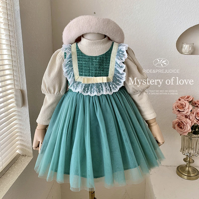 “黛云漫茶芙”女童加绒加厚宝宝洋气蕾丝花边网纱裙22151 29