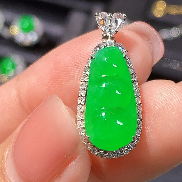 翡翠18K金镶嵌吊坠(不含链)