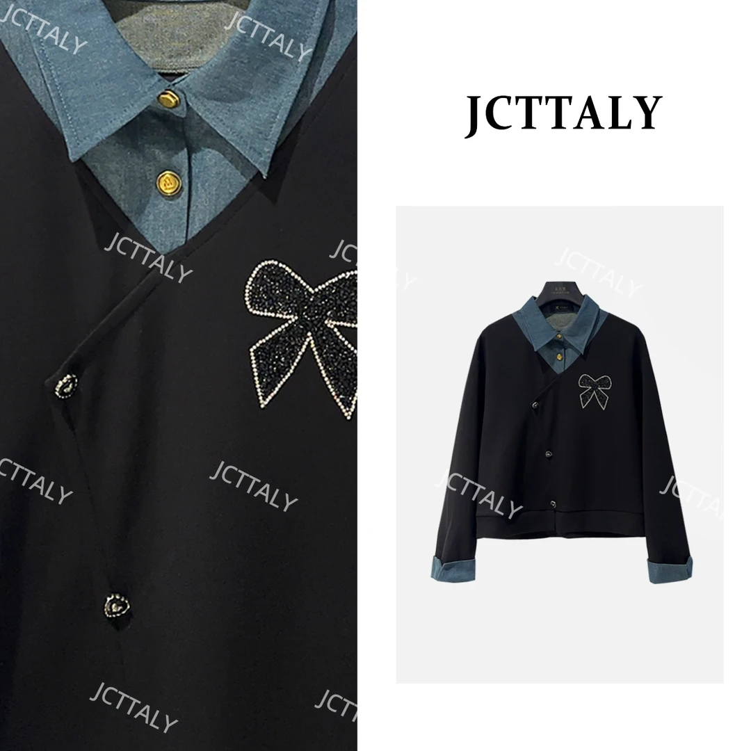 【宠粉价】个性设计牛仔领蝴蝶结纽扣开衫秋冬卫衣JC-A4370
