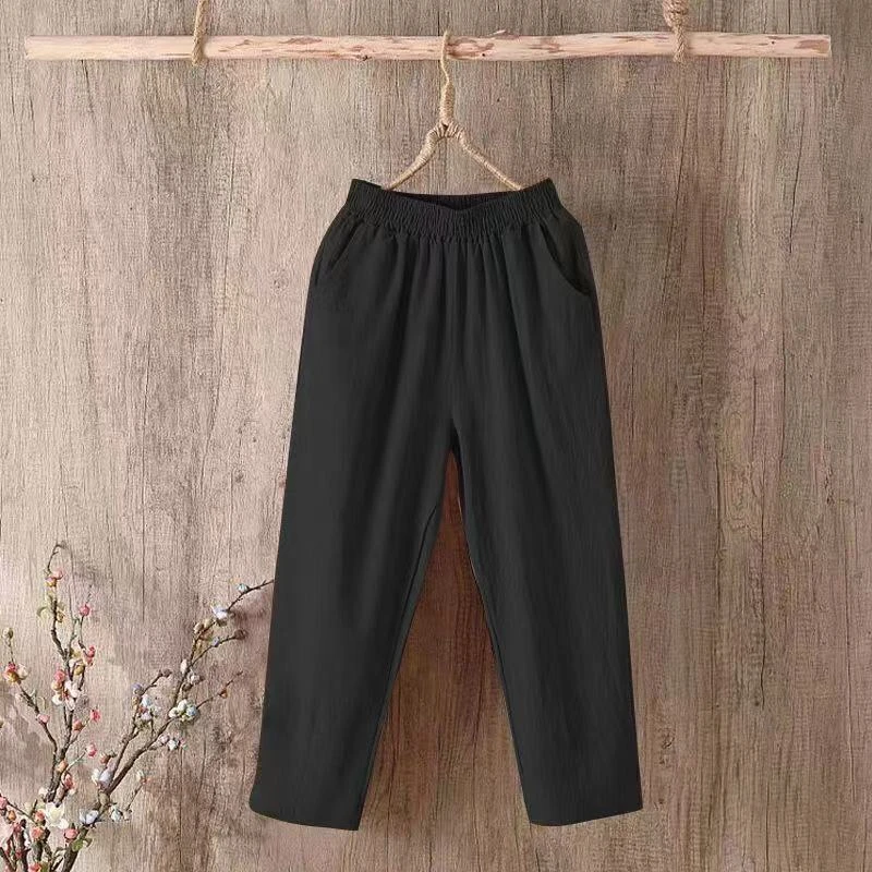 C061棉麻九分裤女夏季小个子纯色哈伦裤显瘦休闲纯色休闲百搭裤子