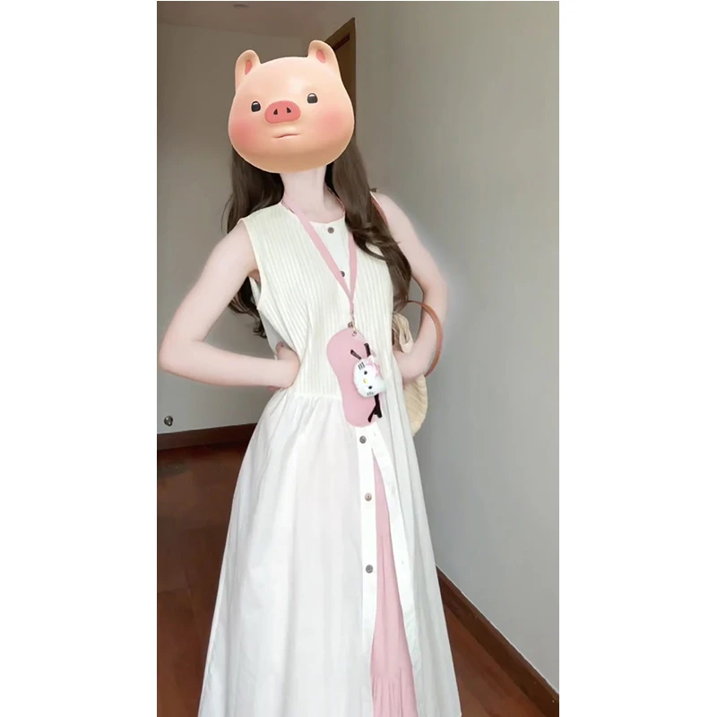 法式无袖衬衫连衣裙子女装2024夏季新款海边度假风衬衫裙气质长裙