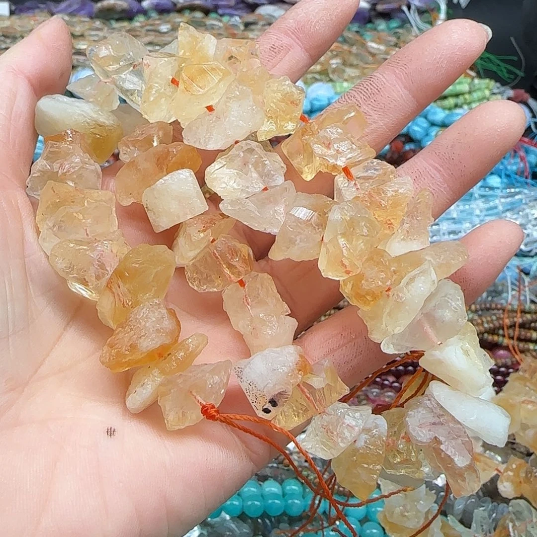 玛瑙/玉髓珠宝半成品合金黄水晶原石一条