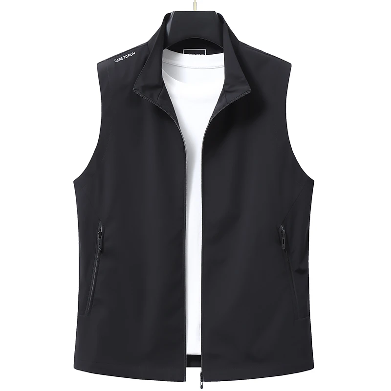 显瘦大码春秋新款立领轻薄宽松马甲男时尚青年无袖坎肩纯色马夹男