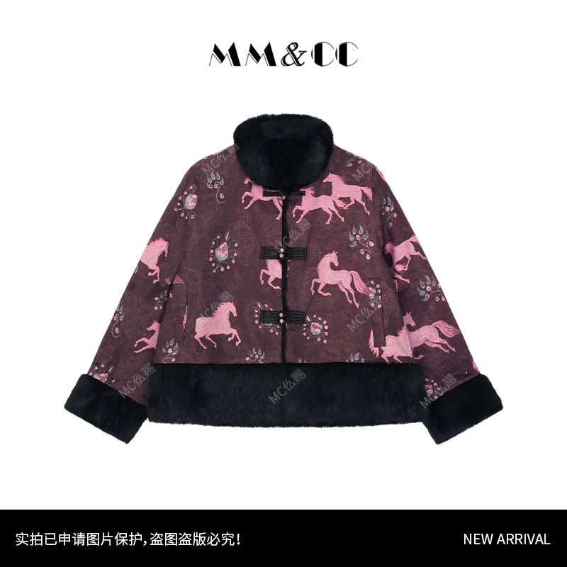 【小马】新中式改良国风拼接獭兔毛提花外套G9006