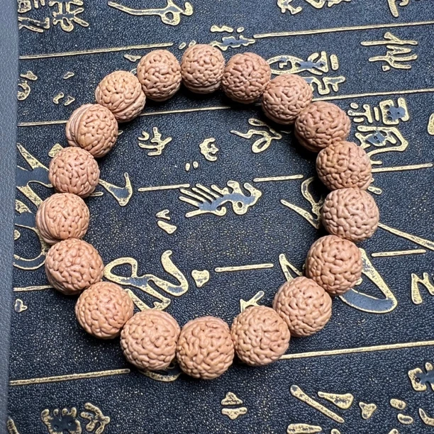 精品桃核手串荔枝纹理脑纹15mm
