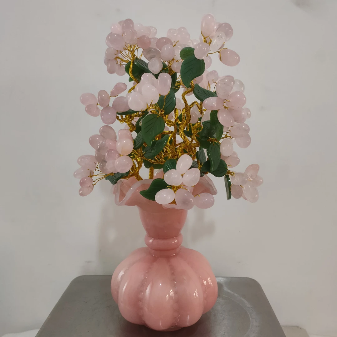 【卓越轻奢原创】中古芬顿天然粉水晶陶瓷摆件书桌酒柜餐桌等