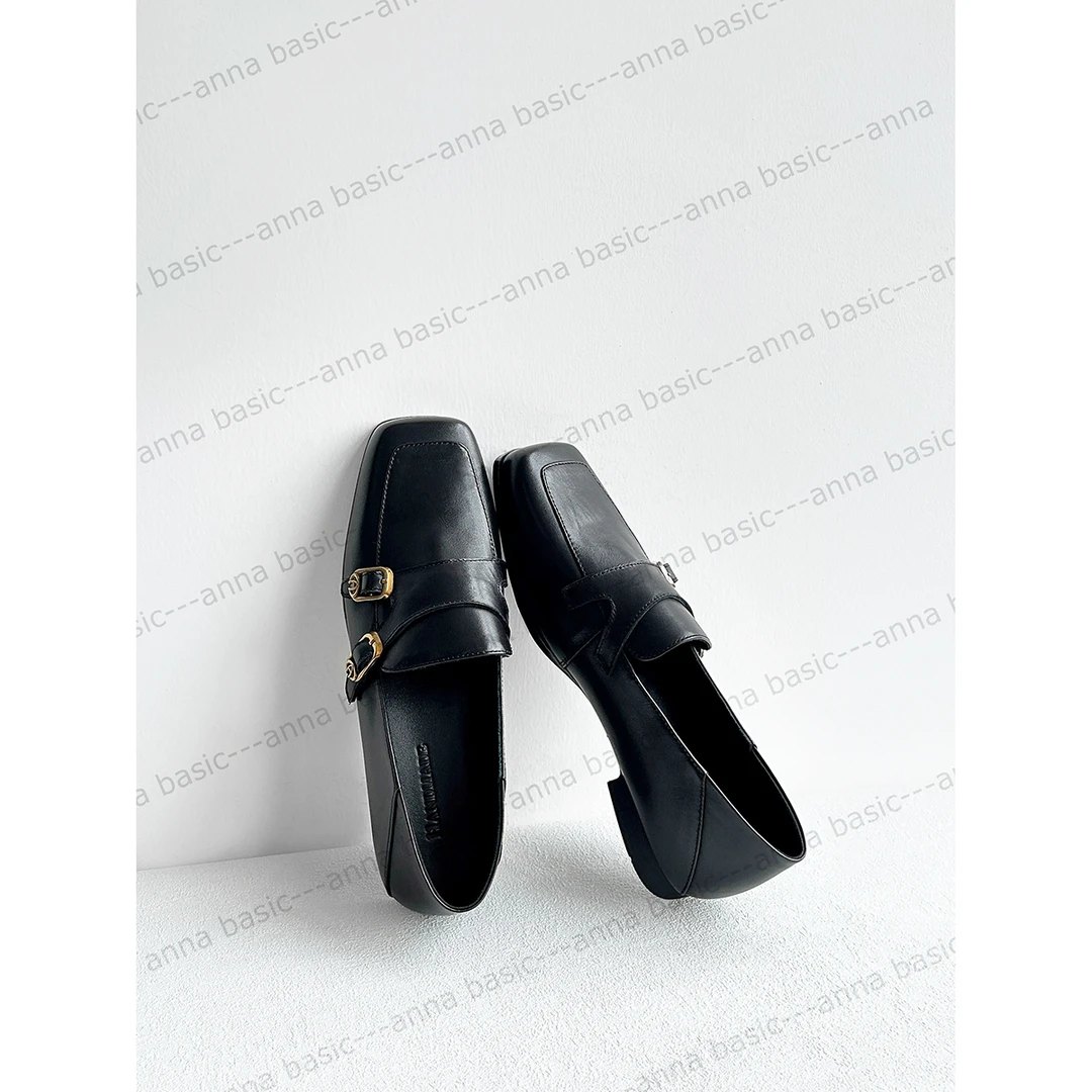 1.5cm/FC1813牛皮方头乐福鞋女春秋百搭真皮深口单鞋平底平跟