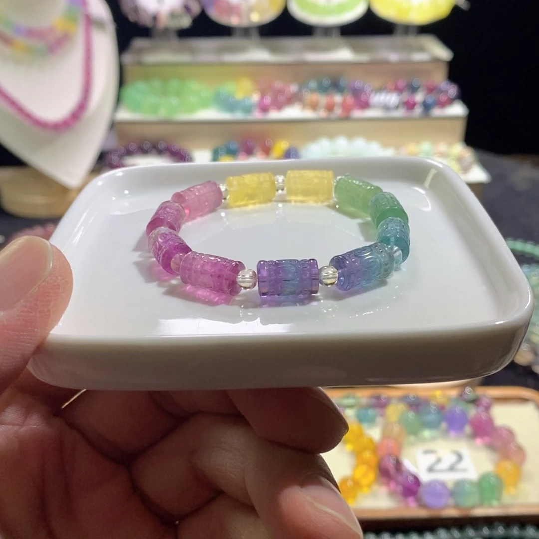 未镶嵌手链萤石彩虹桶珠8mm