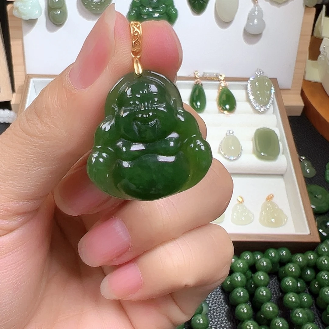 颈饰银S925镀金镶嵌和田玉（碧玉）