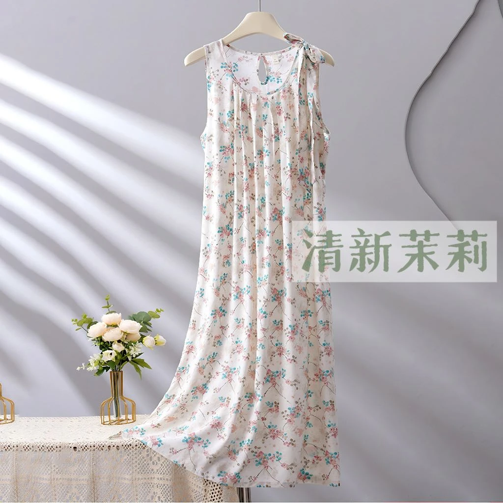 中国风水墨画夏季薄款长裙女款不褪色睡裙碎花裙子连衣裙夏天长款