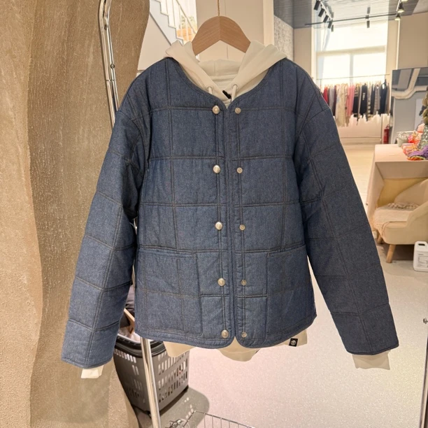 方格纹棉服外套老钱风宽松舒适百搭休闲上衣