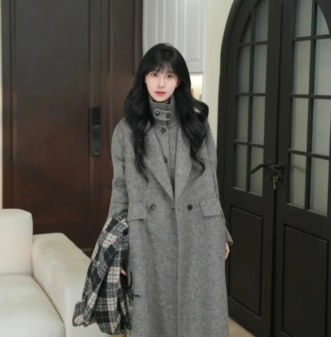 (TY)双面羊毛大衣春秋冬慵懒大衣秋冬新款韩版毛呢外套女25058