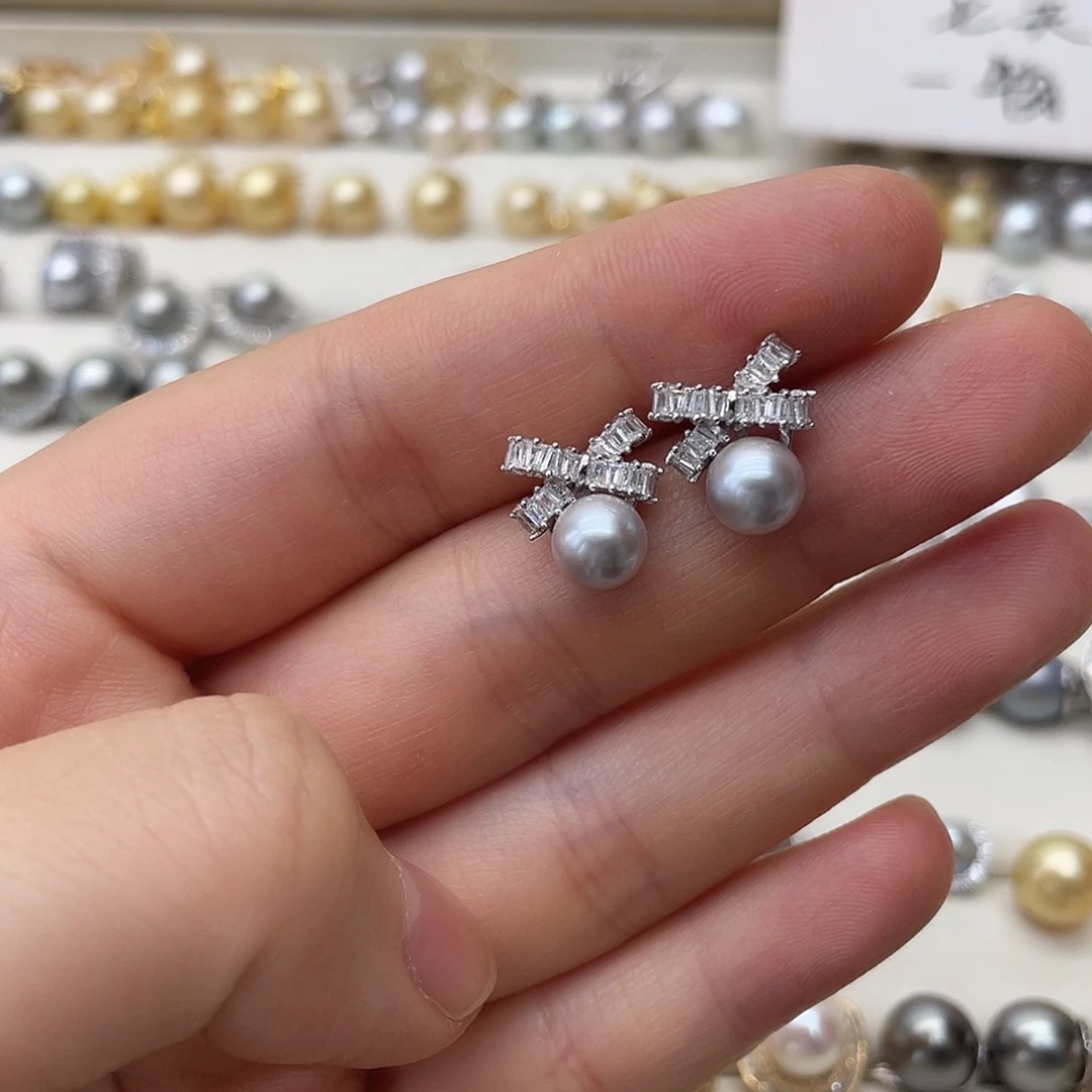 银S925镶嵌海水珍珠耳饰