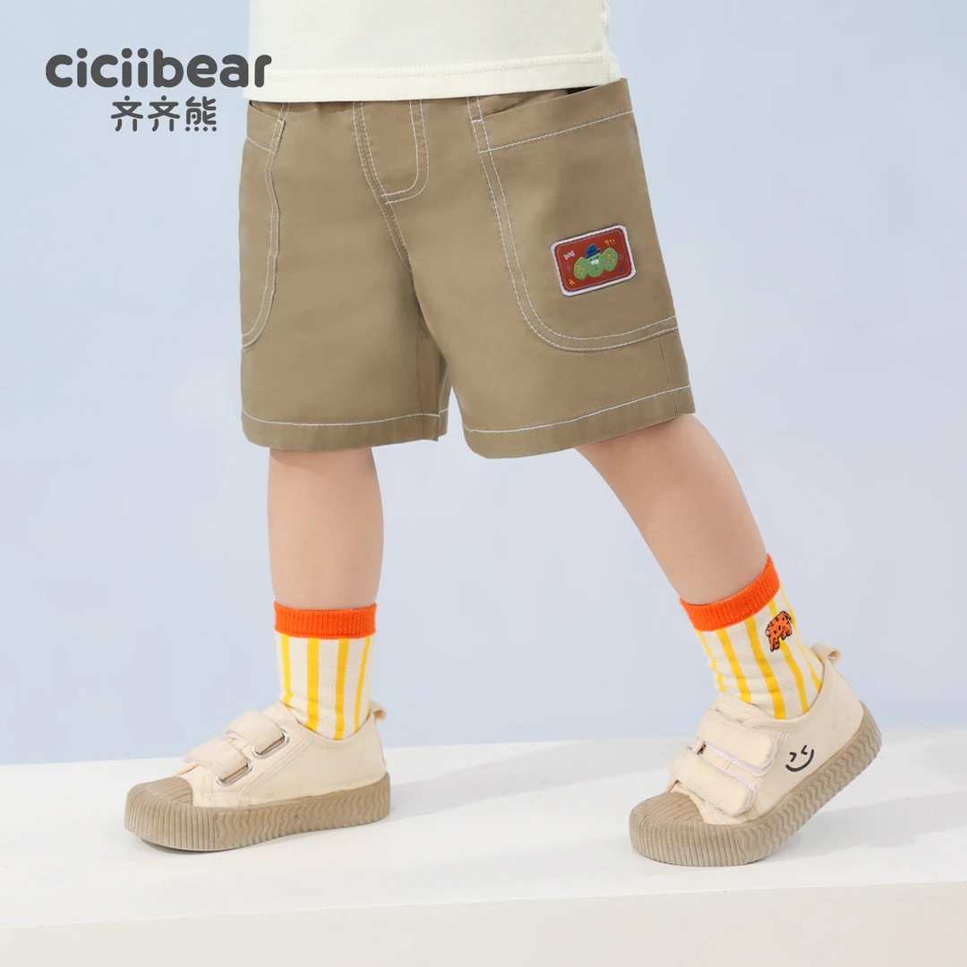 男女童卡通织标工装短裤夏季裤子薄款五分裤Q100786