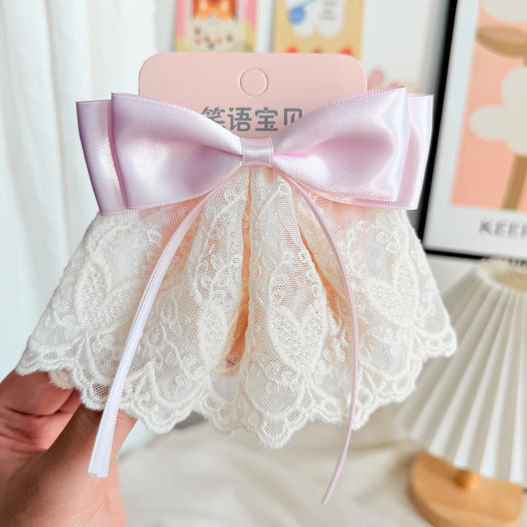 甜美公主风仙气蕾丝蝴蝶结弹簧夹儿童后脑勺发夹女孩宝宝飘带发饰