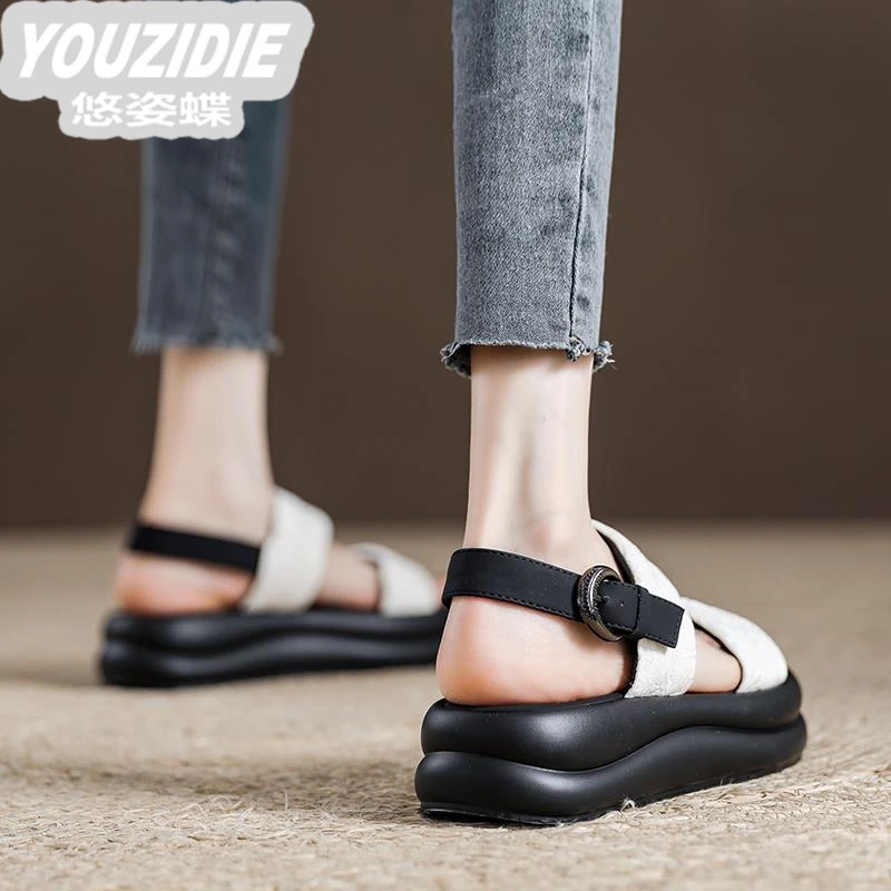 松糕厚底国潮凉鞋女2025新款夏季外穿露趾罗马鞋运动休闲沙滩女鞋