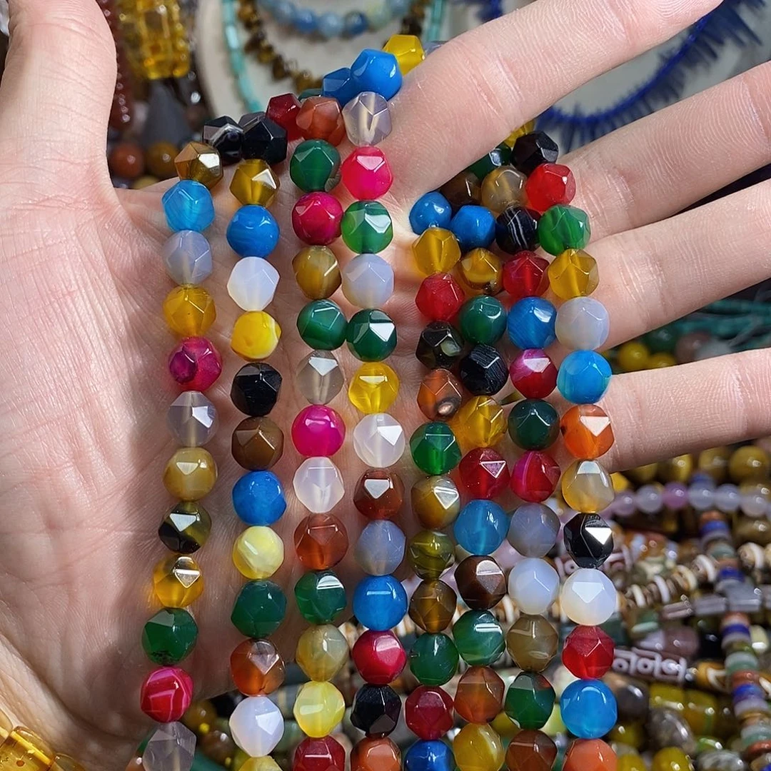 石英质玉未镶嵌，玛瑙多宝菱形珠10mm，