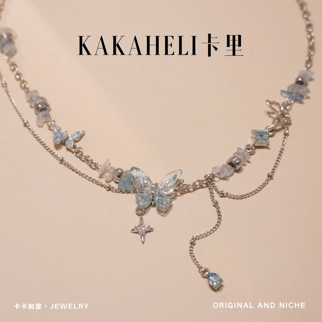 钛钢项链 蓝蝴蝶女主人的婚礼项链 A655