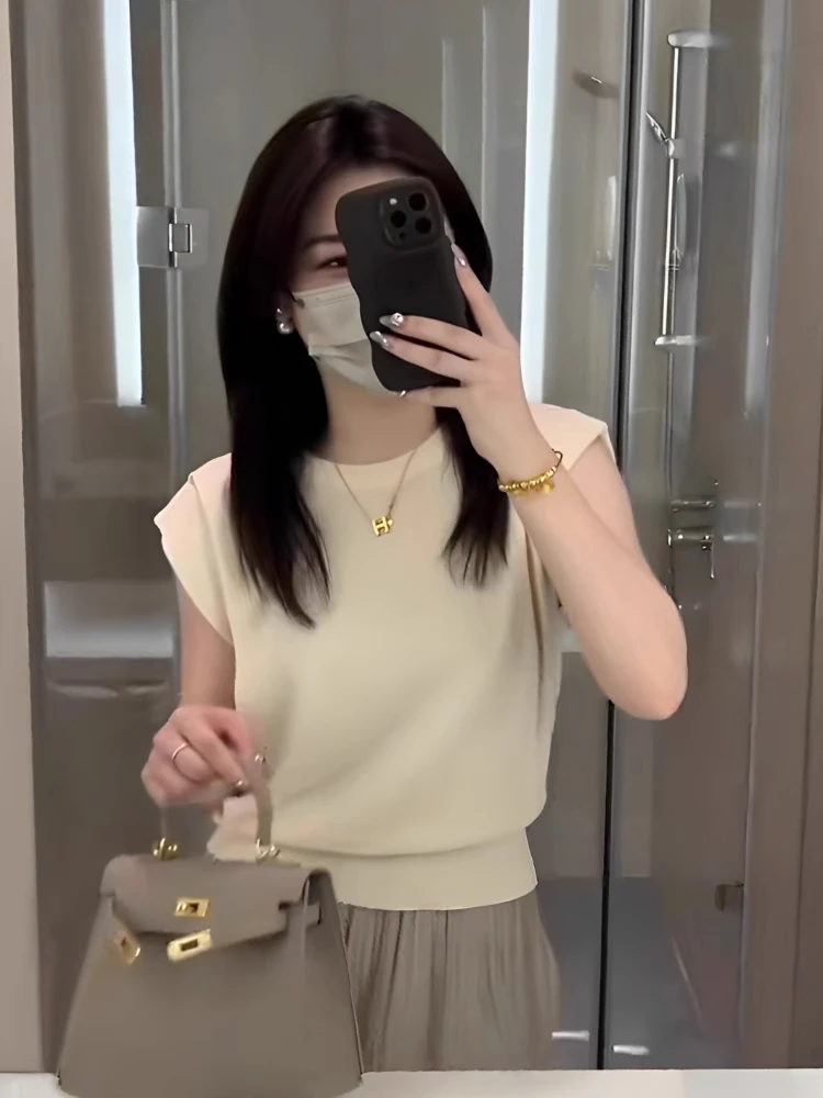 气质小香风薄款针织衫女早秋季新款收腰显瘦百搭无袖坎肩圆领上衣
