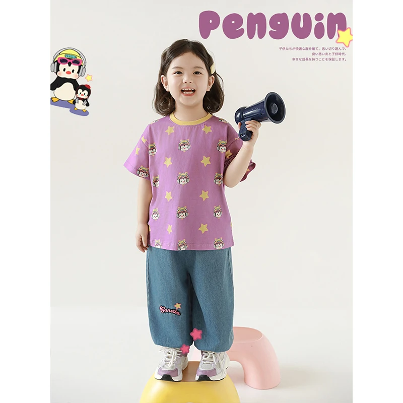 【清仓】幼悠女童夏装企鹅数码印T恤洋气儿童服装宝宝时髦衣服C3202