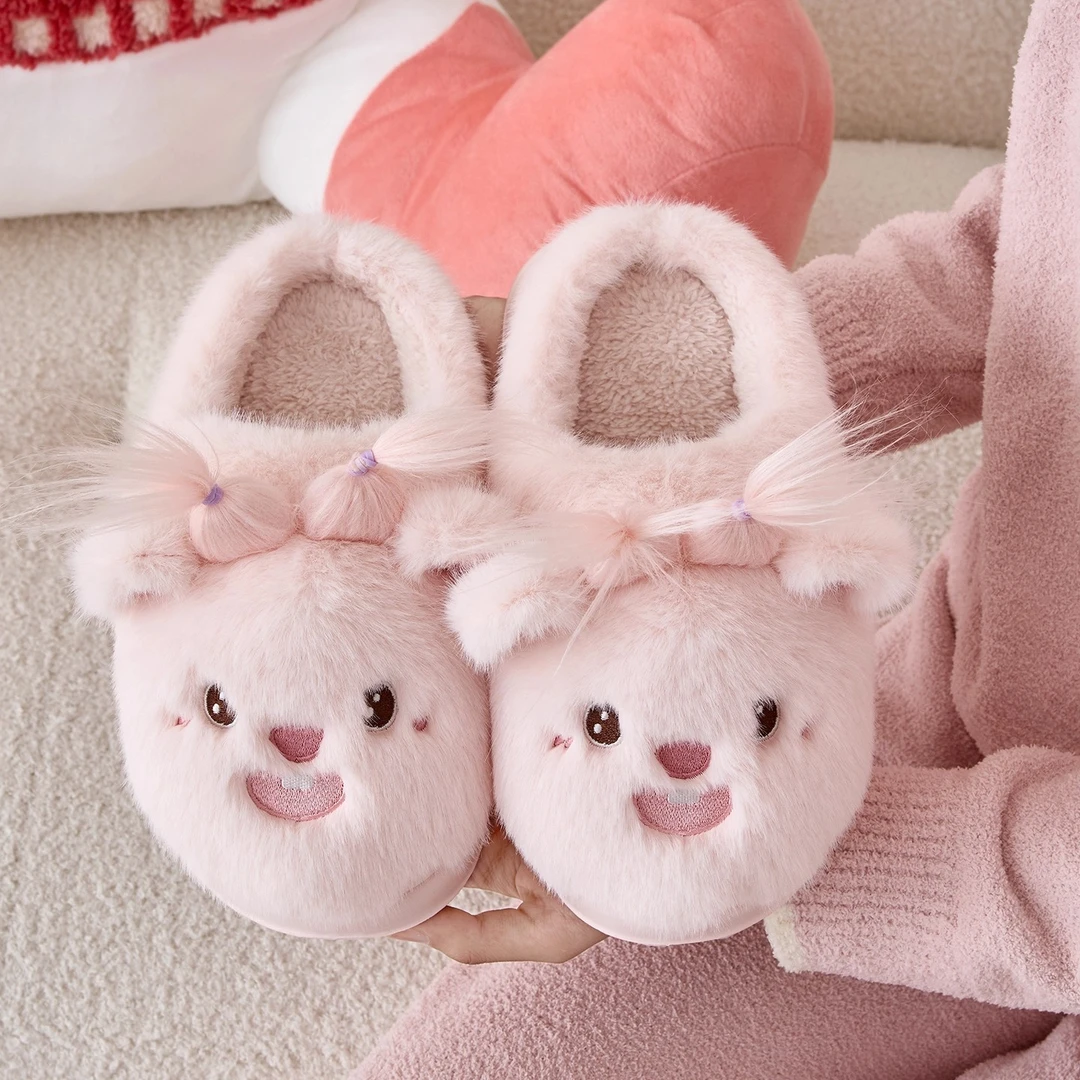 小海狸棉拖鞋女款包头2025年新款室内家居少女心可爱毛绒拖鞋冬季