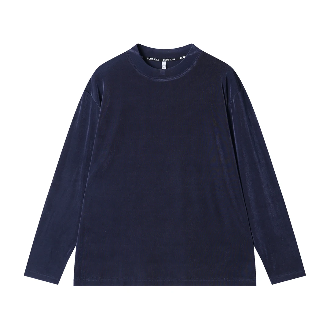 T2212早春时尚个性韩版纯色圆领长袖T恤男女同款百搭潮流套头上衣