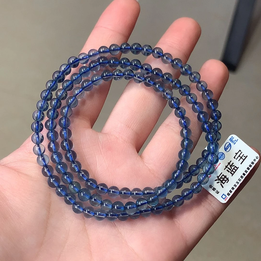 未镶嵌手串海蓝宝石魔鬼蓝三圈4.5m【600元】要拍6件