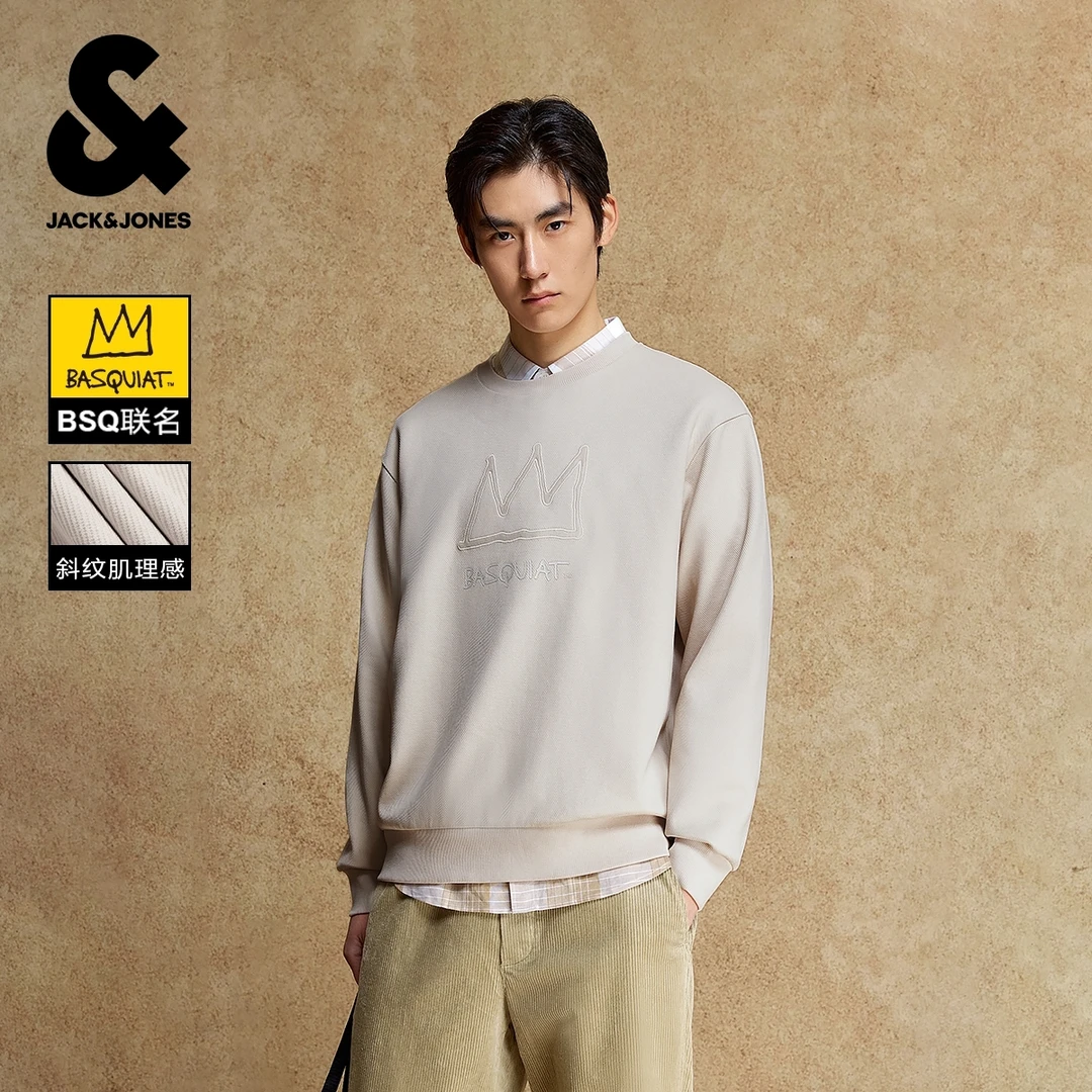 杰克琼斯BSQ联名男装秋季卫衣时尚立体胶印宽松休闲圆领长袖上衣
