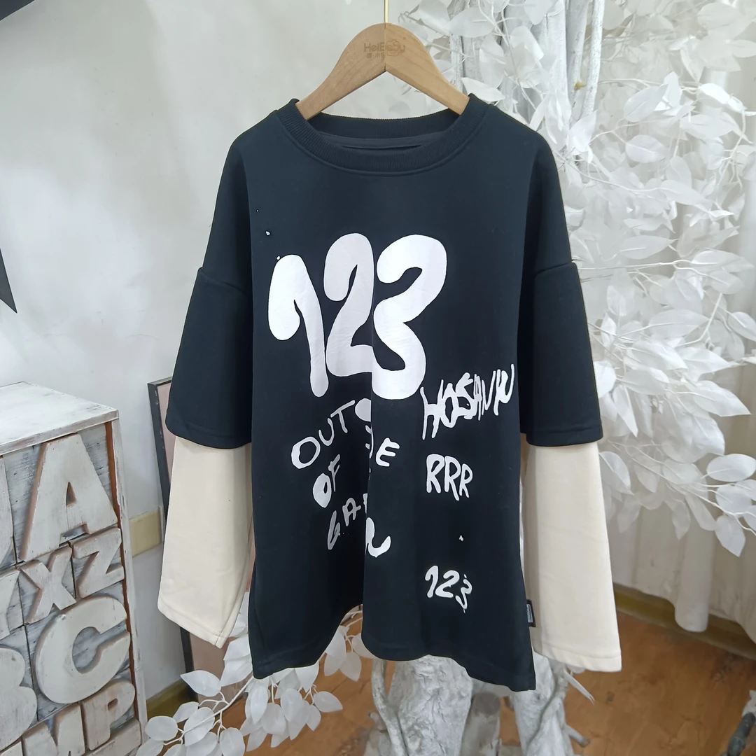 H349黑色拼接休闲上衣
