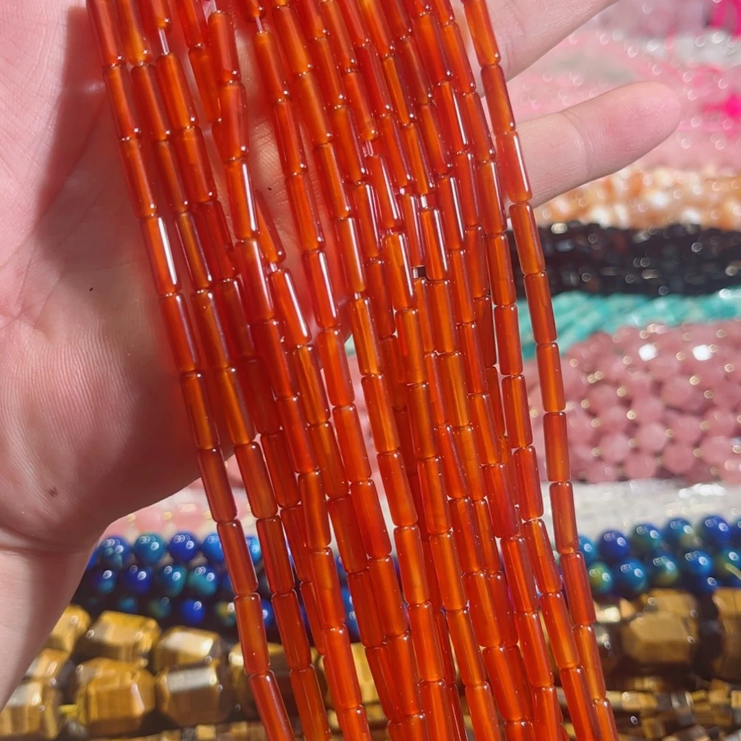 玛瑙/玉髓合金珠宝半成品A货红玛瑙管一条4x12mm