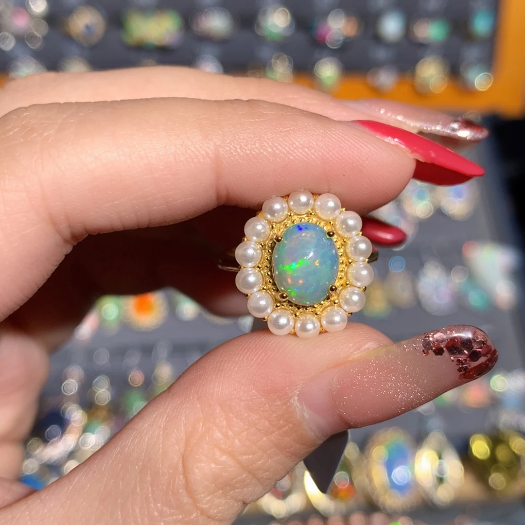 银S925镶嵌欧泊欧泊戒指y