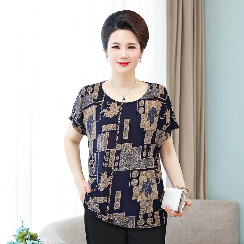 FAVMARTHA.新款夏装妈妈上衣40-50岁 中老年大尺码女装短袖加肥加