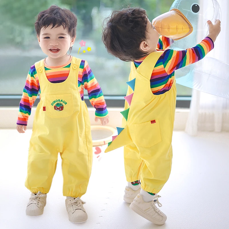 秋装儿童背带裤套装恐龙春秋款宝宝连体衣长袖婴儿衣服小童两件套
