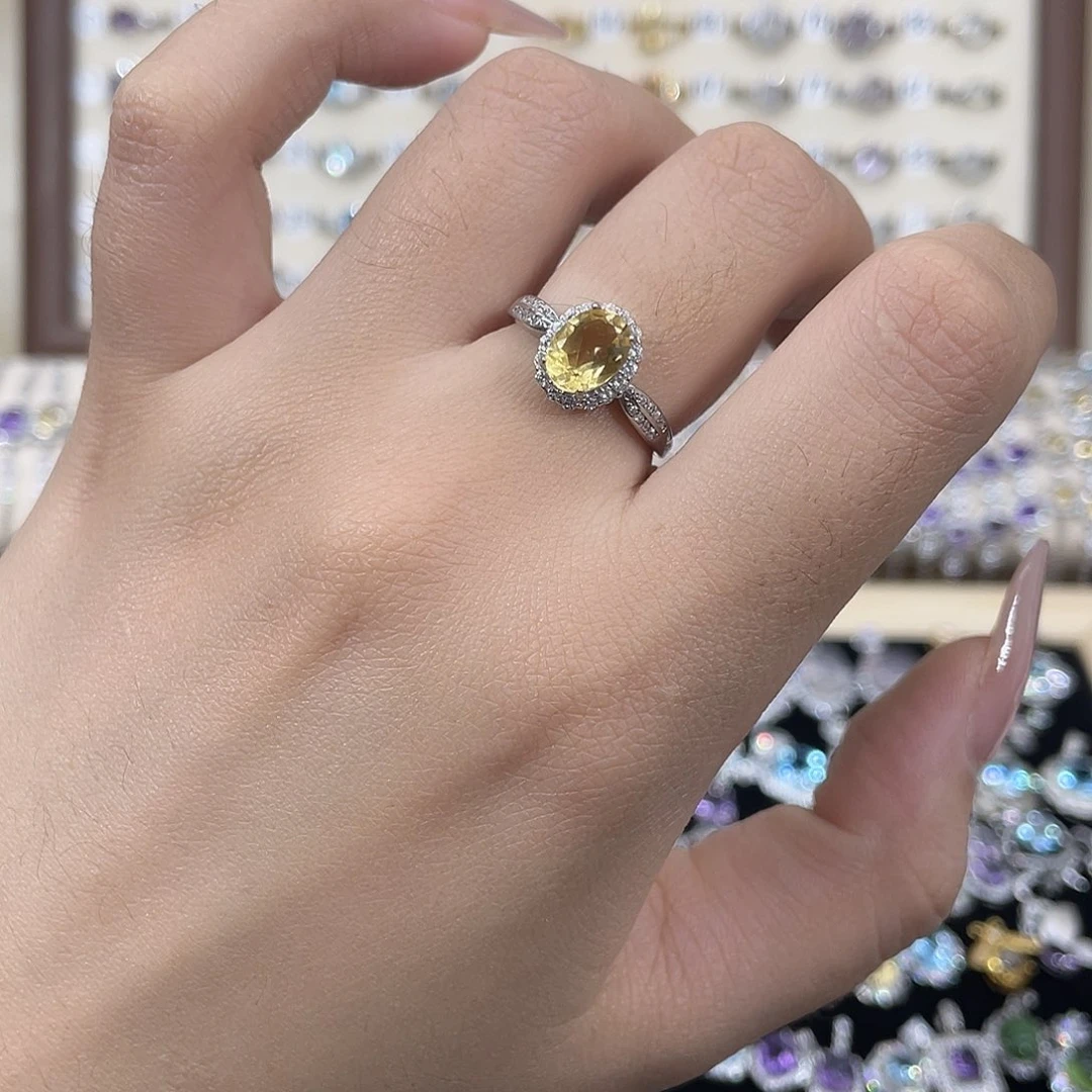 戒指黄晶银S925镀金镶嵌