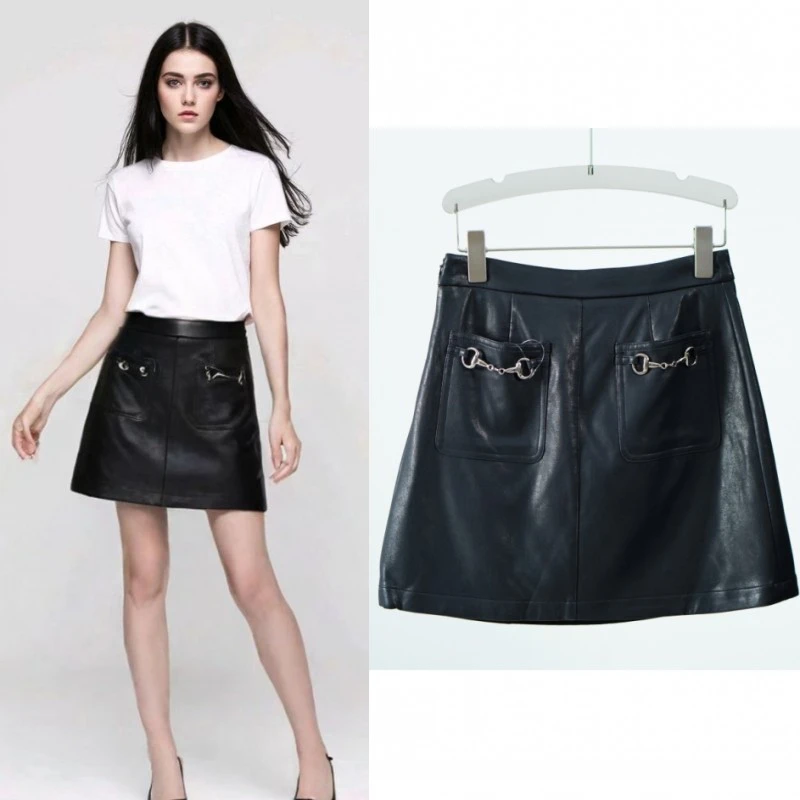 莉推荐【三C・伊】HD480 女装秋百搭皮裙短裙黑色Y22320305Q20