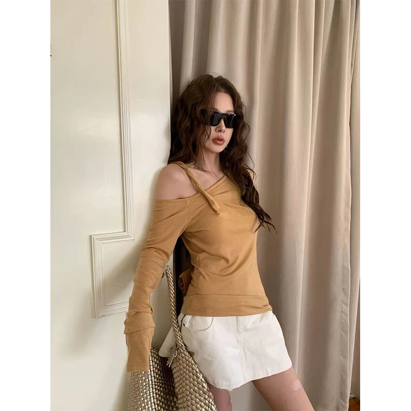 秋季新款修身显瘦网红穿搭针织露肩上衣休闲简约时尚高腰半身裙女